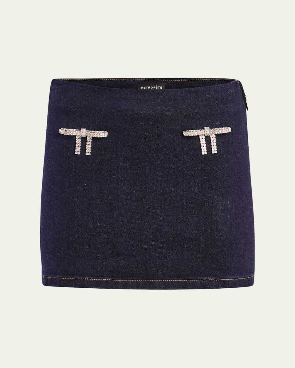 Palmer Denim Mini Skirt with Crystal Bows